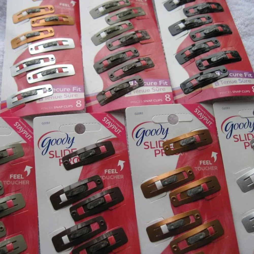 8 Goody Stay Put Slide Proof Hair Snap Clips Secure Hold Fit Black Blonde Silver